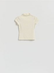 T-shirt z wiskozą - złamana biel. T-shirty damskie Reserved, l, bez wzorów, z dzianiny, bez kołnierzyka. Za 45.99 zł.