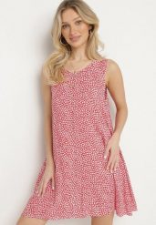 Czerwona Bawełniana Rozkloszowana Sukienka Ozdobiona Kwiatami i Guzikami Lisavella. Czerwone sukienki damskie Born2be, na co dzień, na lato, l, bez wzorów, z bawełny, eleganckie, bez kołnierzyka, bez ramiączek, mini, rozkloszowane. W wyprzedaży za 39.99 zł.