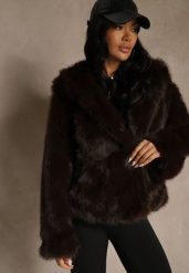 Brązowa Kurtka Futerko z Nieodpinanym Kapturem Vetisala. Brązowe kurtki damskie Renee, l, bez wzorów, z futra. Za 189.99 zł.