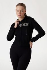 GUESS Czarna damska bluza z cyrkoniami Primula. Czarne bluzy bez kaptura damskie Guess, s. W wyprzedaży za 284.99 zł.
