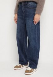 Niebieskie Jeansy o Kroju Barrel z Wysokim Stanem Salisana. Niebieskie jeansy damskie Born2be, z podwyższonym stanem. Za 119.99 zł.