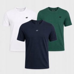ZESTAW T-SHIRT MĘSKI 4F KOMPLET KOSZULEK 3PAK. T-shirty męskie 4f, m, bez wzorów, z bawełny, bez kołnierzyka. Za 117.99 zł.