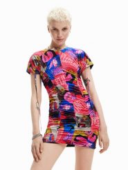 Desigual Sukienka codzienna Dijon 23SWVK45 Kolorowy Slim Fit. Sukienki damskie Desigual, na co dzień, s, bez wzorów, z syntetyku, bez kołnierzyka, bez ramiączek, proste. Za 239.99 zł.