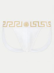 Versace Slipy Jock Strap AUU01017 1A10011 Biały. Białe slipki męskie Versace, bez wzorów, z bawełny. Za 219.99 zł.