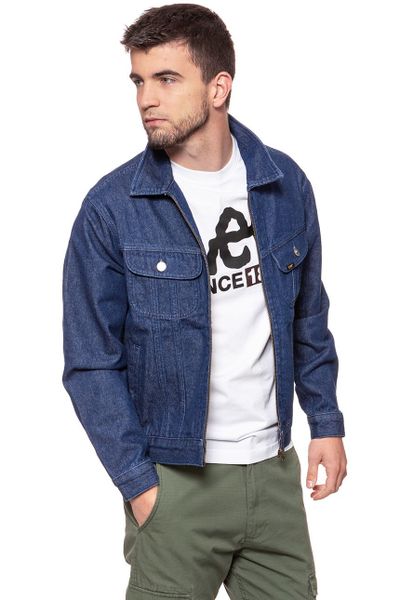 KURTKA JEANSOWA LEE ZIP RIDER JACKET RINSE L89YGA36 112123945. Niebieskie kurtki męskie Lee, l, bez wzorów, z jeansu, bez kaptura. Za 199.99 zł.