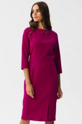 Elegancka sukienka ołówkowa z rozcięciem fioletowa. Fioletowe sukienki damskie Stylove, l, bez wzorów, eleganckie, bez kołnierzyka, bez ramiączek, ołówkowe. Za 289.00 zł.