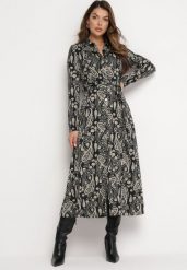 Czarna Koszulowa Sukienka Maxi z Wiązanym Paskiem i Wzorem Paisley Biurtte. Czarne sukienki damskie Born2be, m, bez wzorów, z materiału, bez kołnierzyka, bez ramiączek, maxi, koszulowe. Za 179.99 zł.