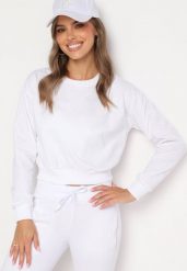 Biała Bluza z Dodatkiem Bawełny Wykończona Ściągaczami Evilaya. Białe bluzy bez kaptura damskie Born2be, l, z bawełny. Za 29.99 zł.