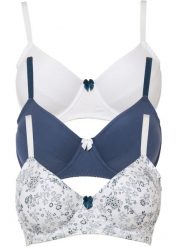 Biustonosz na fiszbinach, z bawełną (3 szt.). Niebieskie biustonosze bonprix, z aplikacjami, z bawełny. Za 119.99 zł.