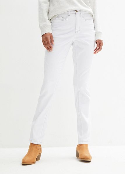 Jeansy ze stretchem, mid waist, prosta nogawka. Niebieskie jeansy damskie bonprix. Za 94.99 zł.