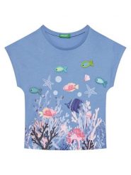 United Colors Of Benetton T-Shirt 3I1XG10JH Niebieski Regular Fit. Niebieskie koszulki dziewczęce United Colors Of Benetton, bez wzorów, z bawełny, bez ramiączek. Za 49.99 zł.