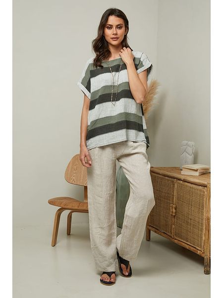 Fleur de Lin Koszulka "Epicea" w kolorze oliwkowym rozmiar: M. Brązowe bluzki damskie Fleur de Lin, m, bez wzorów, bez kołnierzyka, bez ramiączek. Za 87.81 zł.