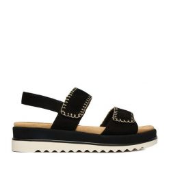 Sandały Remonte. Czarne sandały damskie Remonte, bez wzorów, bez obcasa, na płaskiej podeszwie. Za 389.99 zł.