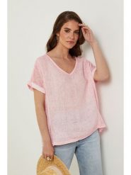 Rodier Lin Lniana koszulka w kolorze jasnoróżowym rozmiar: XL/XXL. Różowe bluzki damskie Rodier Lin, xl, bez wzorów, ze lnu, bez kołnierzyka, bez ramiączek. Za 132.05 zł.