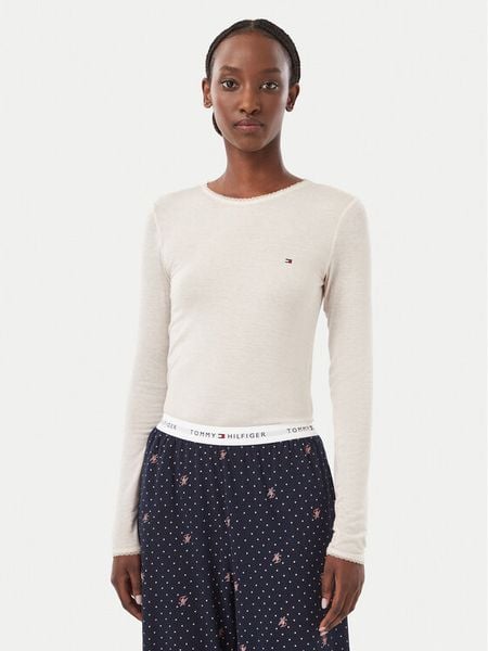 Tommy Hilfiger Bluzka UW0UW06611 Beżowy jasny Slim Fit. Brązowe bluzki damskie Tommy Hilfiger, m, bez wzorów, bez kołnierzyka, bez ramiączek. Za 209.99 zł.