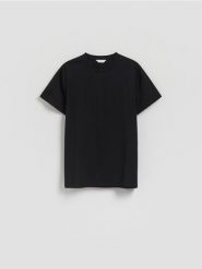 Gładki t-shirt regular fit - czarny. Czarne t-shirty męskie Reserved, l, bez wzorów, z bawełny, bez kołnierzyka. Za 79.99 zł.