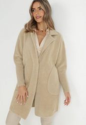 Beżowy Płaszcz z Bawełną Oversize Klepheia. Brązowe płaszcze damskie Born2be, bez wzorów, z bawełny. Za 169.99 zł.