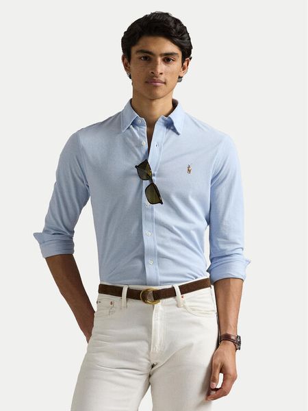 Polo Ralph Lauren Koszula 710932545013 Błękitny Slim Fit. Niebieskie koszule męskie Polo Ralph Lauren, m, bez wzorów, z bawełny, bez kołnierzyka, bez ramiączek. Za 589.99 zł.