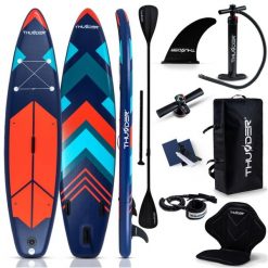Deska SUP do pływania THUNDER 320 cm nadmuchiwana zestaw plecak. Niebieskie plecaki damskie THUNDER, bez wzorów, z gumy, sportowe. Za 709.00 zł.