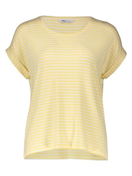 ONLY Koszulka "Moster" w kolorze żółto-białym rozmiar: XS. Żółte bluzki damskie Only, xs, bez wzorów, bez kołnierzyka, bez ramiączek. Za 57.60 zł.
