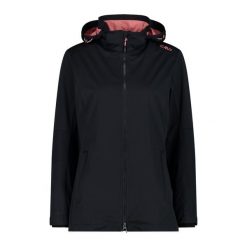 Damska kurtka turystyczna z kapturem CMP. Czarne kurtki damskie CMP, bez wzorów, z softshellu, z kapturem. Za 385.40 zł.