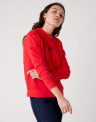 DAMSKA BLUZA WRANGLER HIGH RIB REGULAR LOLLIPOP RED W6P7HAXSK 112130831. Czerwone bluzy bez kaptura damskie Wrangler, s. Za 129.99 zł.