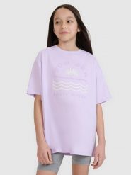 4F T-shirt oversize z nadrukiem dziewczęcy - fioletowy 128 (7-8 lat). Fioletowe koszulki dziewczęce 4f, uniwersalny, bez wzorów, z bawełny, bez ramiączek. W wyprzedaży za 29.99 zł.