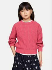 Tommy Hilfiger Sweter Chenille KG0KG08153 Różowy Regular Fit. Czerwone swetry dziewczęce Tommy Hilfiger, bez wzorów, z syntetyku, bez kołnierzyka. Za 189.99 zł.