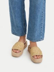 Calvin Klein Klapki Ebeth HW0HW02895 Beżowy. Brązowe klapki damskie CALVIN KLEIN, bez wzorów, bez obcasa. Za 449.99 zł.