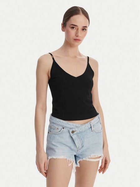 Guess Top O6GR01 Z5302 Czarny Regular Fit. Czarne topy damskie Guess, xl, z aplikacjami, z wiskozy, bez kołnierzyka. Za 150.99 zł.