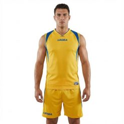 Zestaw piłkarski Detroit do treningów i meczów żółto-niebieski. Niebieskie szorty sportowe męskie Legea, xl, z materiału, na fitness i siłownię. Za 80.00 zł.