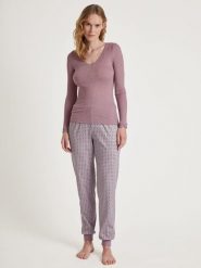 Calida Wełniana koszulka w kolorze szaroróżowym rozmiar: XS. Różowe bluzki damskie Calida, xs, bez wzorów, z koronki, bez kołnierzyka. Za 165.71 zł.