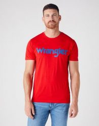 WRANGLER SS LOGO TEE MĘSKI T-SHIRT LOGO FLAME RED W7MUD3R06 112146387. Czerwone t-shirty męskie Wrangler, m, bez wzorów, bez kołnierzyka. Za 69.99 zł.