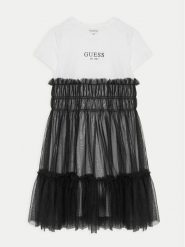 Guess Sukienka codzienna J5RK18 K6YW0 Czarny Regular Fit. Czarne sukienki dziewczęce Guess, z aplikacjami, z bawełny, bez ramiączek. Za 199.99 zł.
