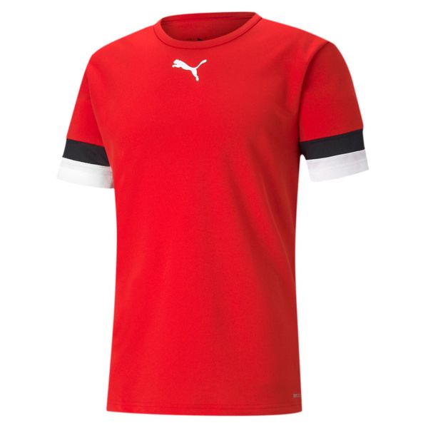 Koszulka piłkarska męska PUMA teamRISE Jersey. Czarne t-shirty sportowe męskie Puma, m, z jersey, bez ramiączek, do piłki nożnej. Za 93.62 zł.