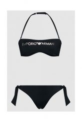 EMPORIO ARMANI Wiązane bikini ze srebrnym logo. Czarne bikini damskie Emporio Armani, bez wzorów. W wyprzedaży za 299.99 zł.