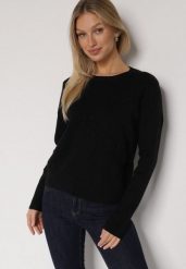 Czarny Sweter z Wiskozą i Tłoczonymi Kwiatami Lanifera. Czarne swetry klasyczne damskie Born2be, l, z jeansu, bez kołnierzyka. Za 94.99 zł.