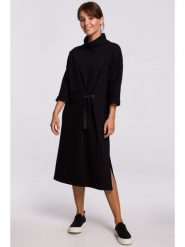 Ciepła sukienka oversize z golfem czarna bawełniana dzianina. Czarne sukienki damskie Sukienki.shop, na co dzień, m, bez wzorów, z bawełny, bez kołnierzyka, bez ramiączek, midi, oversize. Za 319.00 zł.