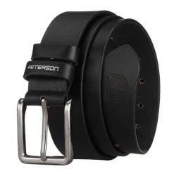 Skórzany, czarny pasek męski z tradycyjną klamrą - Peterson. Czarne paski męskie Peterson, bez wzorów, z jeansu, klasyczne. Za 59.99 zł.