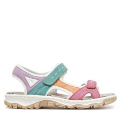 Sandały Rieker. Czerwone sandały damskie Rieker, bez wzorów, bez obcasa, na płaskiej podeszwie. Za 319.99 zł.