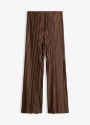Spodnie palazzo ze strukturowanej plisy. Brązowe spodnie materiałowe damskie bonprix, bez wzorów. Za 159.99 zł.
