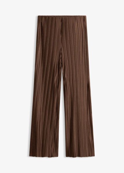 Spodnie palazzo ze strukturowanej plisy. Brązowe spodnie materiałowe damskie bonprix, bez wzorów. Za 169.99 zł.