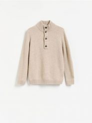 Wełniany sweter z golfem - beżowy. Brązowe swetry męskie Reserved, l, bez wzorów, z wełny, bez kołnierzyka. Za 259.99 zł.