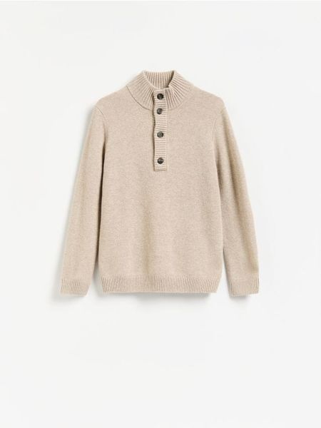 Wełniany sweter z golfem - beżowy. Brązowe swetry męskie Reserved, l, bez wzorów, z wełny, bez kołnierzyka. Za 259.99 zł.