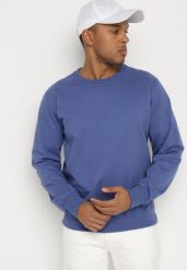 Granatowo-Niebieska Bluza z Bawełną i Ściągaczami Asallo. Niebieskie bluzy bez kaptura męskie Born2be, l, z bawełny. Za 39.99 zł.