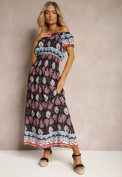 Czarno-Różowa Sukienka na Lato z Bawełny z Modelującą Gumką w Talii Deorna. Czarne sukienki damskie Renee, na co dzień, na lato, l, bez wzorów, z bawełny, bez kołnierzyka, bez ramiączek, maxi. Za 69.99 zł.