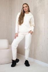 Komplet sweterkowy Bluza + Spodnie jasny beżowy. Brązowe bluzy z kapturem damskie KESI, bez wzorów, z poliesteru, eleganckie, plus size. Za 317.83 zł.