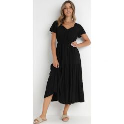 Czarna Sukienka z Wiskozy o Rozkloszowanym Kroju Folky. Czarne sukienki damskie Born2be, na co dzień, l, bez wzorów, z wiskozy, eleganckie, bez kołnierzyka, bez ramiączek, midi, rozkloszowane. W wyprzedaży za 63.99 zł.