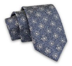 Niebiesko-Szary Elegancki Męski Krawat ALTIES- 7cm, Stylowy, Klasyczny, w Kwiaty, Motyw Florystyczny. Niebieskie krawaty i muchy męskie Alties, bez wzorów, z tkaniny, eleganckie. Za 49.00 zł.