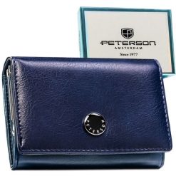 Poziomy portfel damski ze skóry naturalnej i ekologicznej w granatowym kolorze z systemem RFID - Peterson. Portfele damskie Peterson, bez wzorów, ze skóry ekologicznej. Za 109.99 zł.